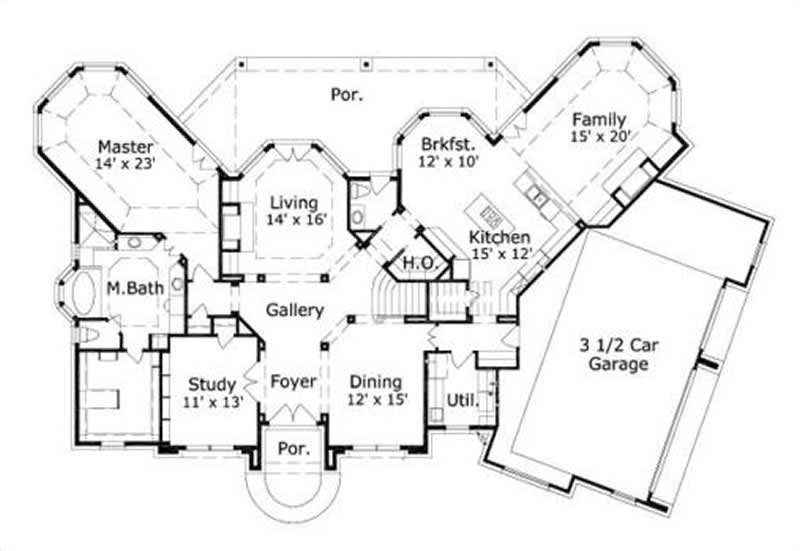 Floor Plan First Story of Country Plan #156-1894