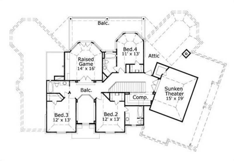 Floor Plan Second Story of Country Plan #156-1894