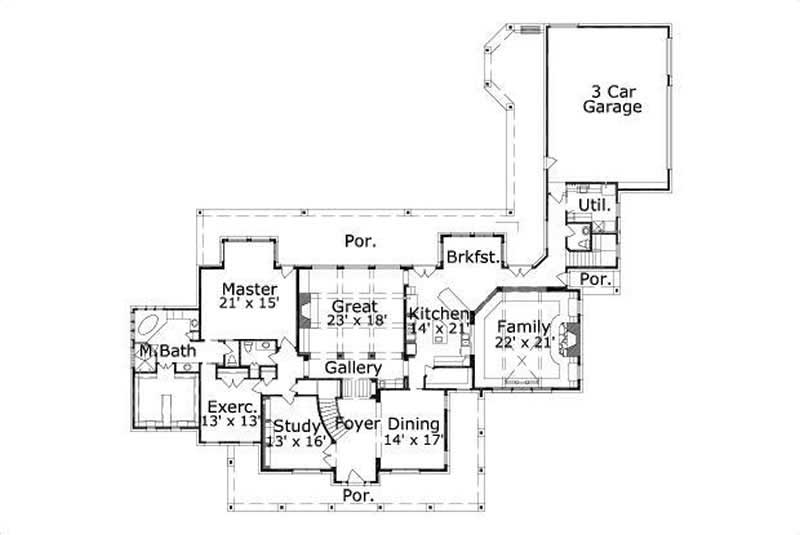 Floor Plan First Story of Country Plan #156-1895