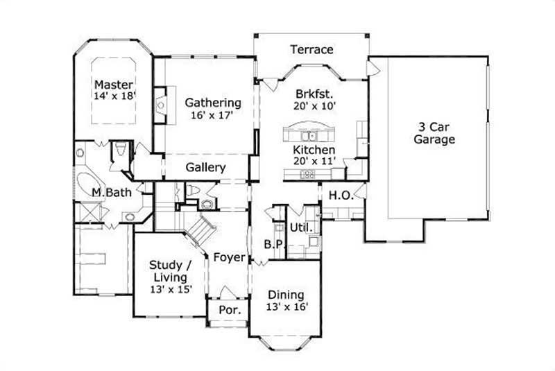 Floor Plan First Story of Country Plan #156-1896
