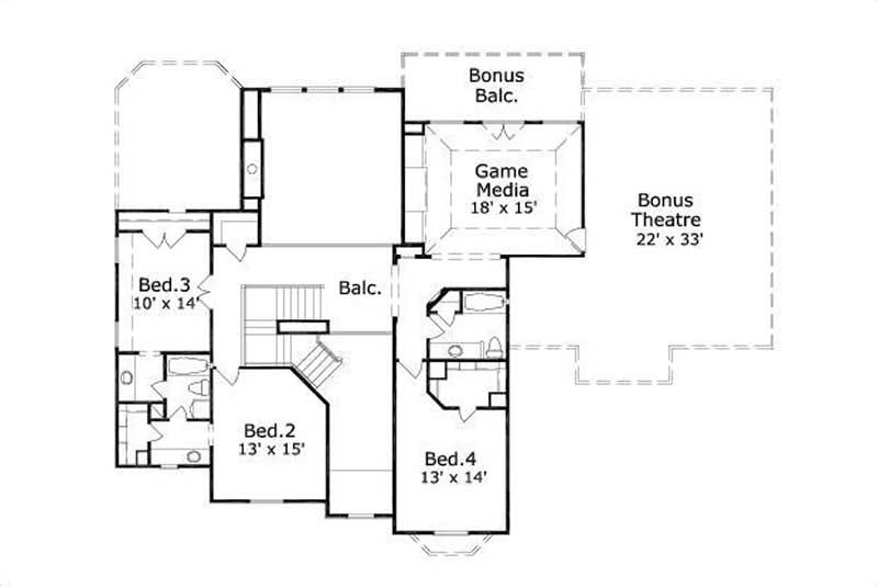 Floor Plan Second Story of Country Plan #156-1896