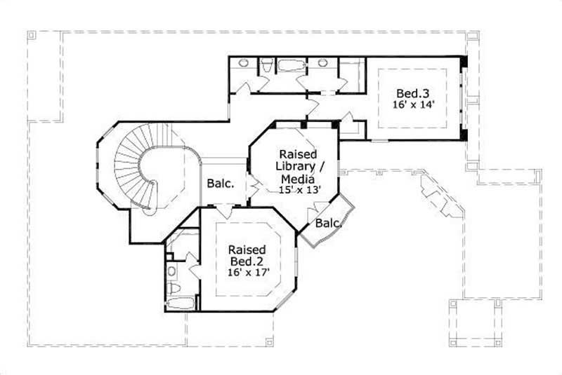 Floor Plan Second Story of Mediterranean Plan #156-1897