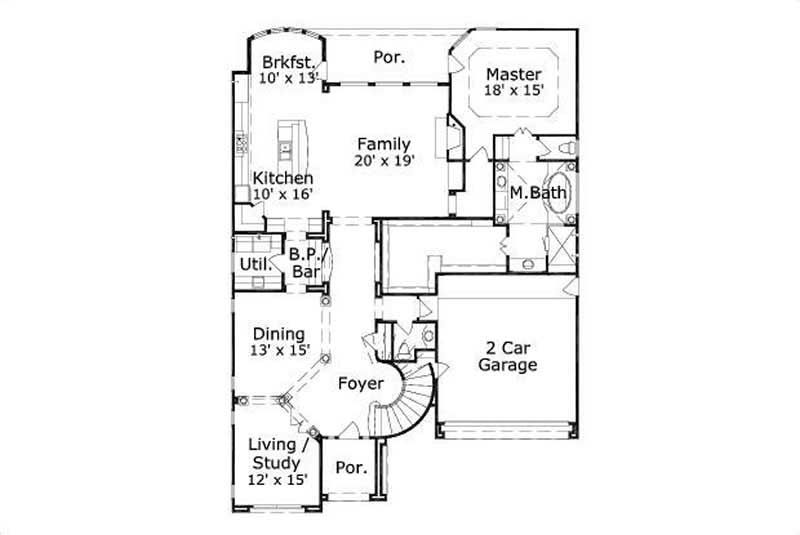 Floor Plan First Story of Mediterranean Plan #156-1899
