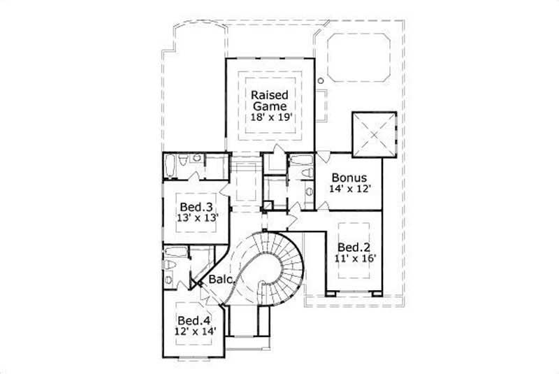 Floor Plan Second Story of Mediterranean Plan #156-1899