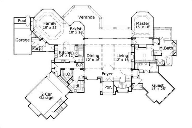 Floor Plan First Story of Country Plan #156-1907