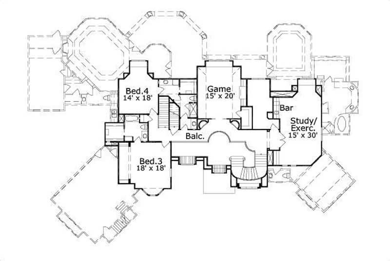 Floor Plan Second Story of Country Plan #156-1907