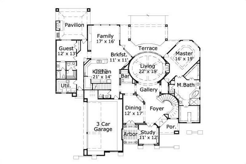Floor Plan First Story of Mediterranean Plan #156-1908