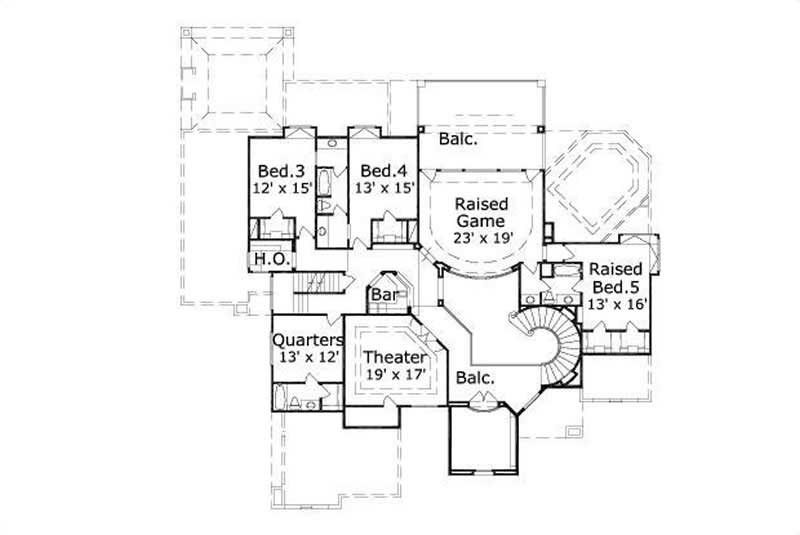 Floor Plan Second Story of Mediterranean Plan #156-1908