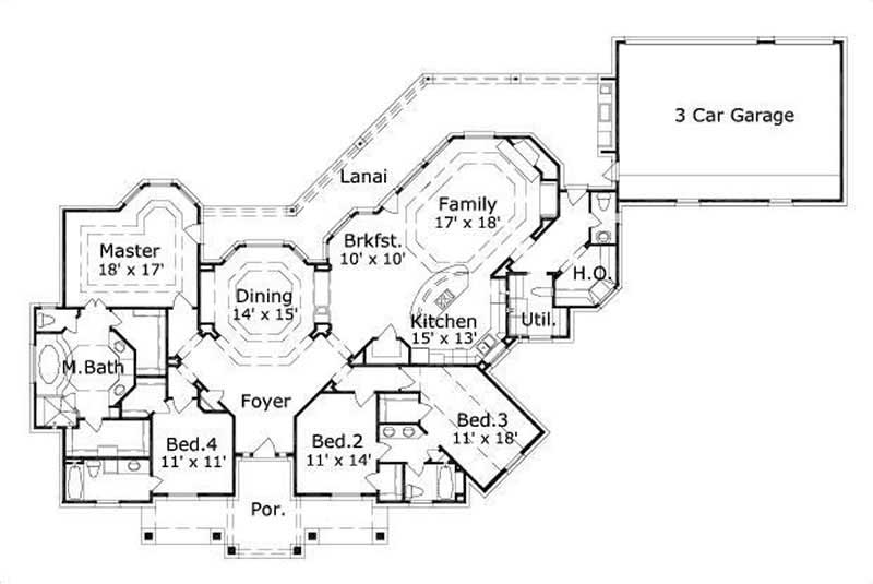 Floor Plan First Story of Country Plan #156-1913