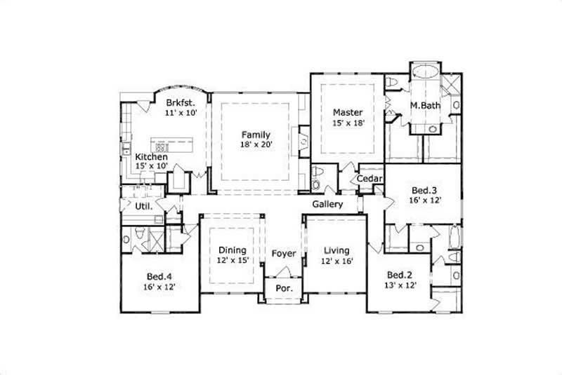 Floor Plan First Story of Country Plan #156-1915