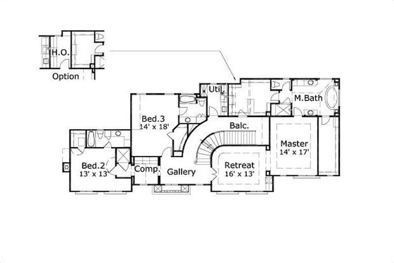 Floor Plan Second Story of Country Plan #156-1916