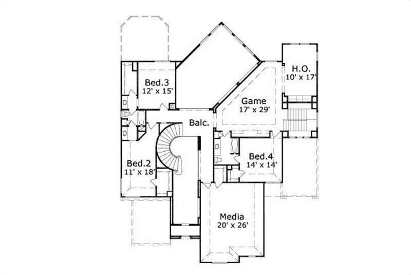 Floor Plan Second Story of Luxury Plan #156-1917