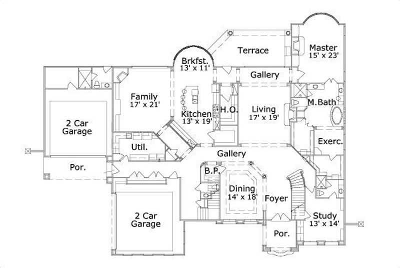 Floor Plan First Story of Mediterranean Plan #156-1919