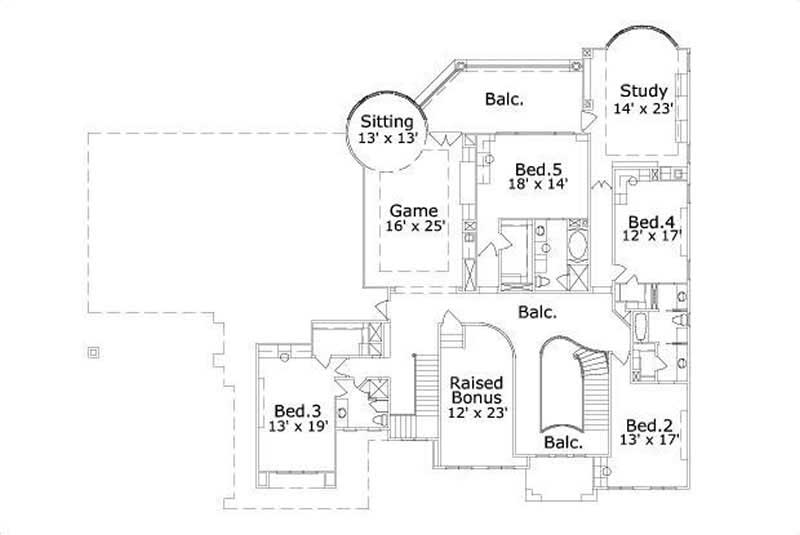 Floor Plan Second Story of Mediterranean Plan #156-1919