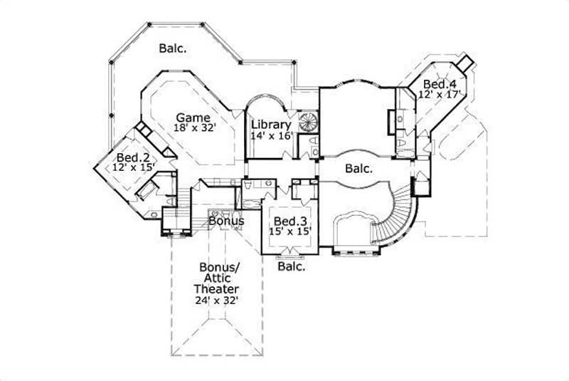 Floor Plan Second Story of Mediterranean Plan #156-1920