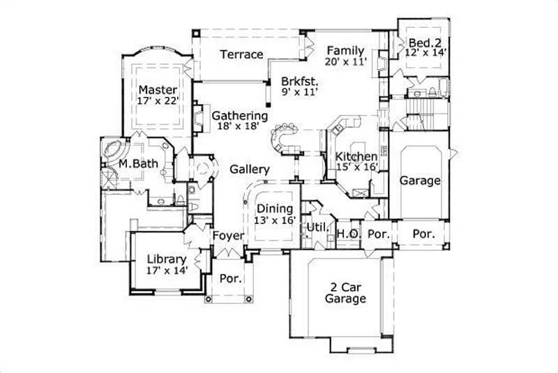 Floor Plan First Story of Luxury Plan #156-1921