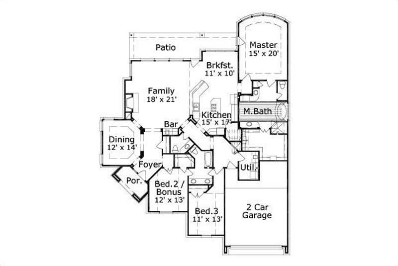 Floor Plan First Story of Ranch Plan #156-1927