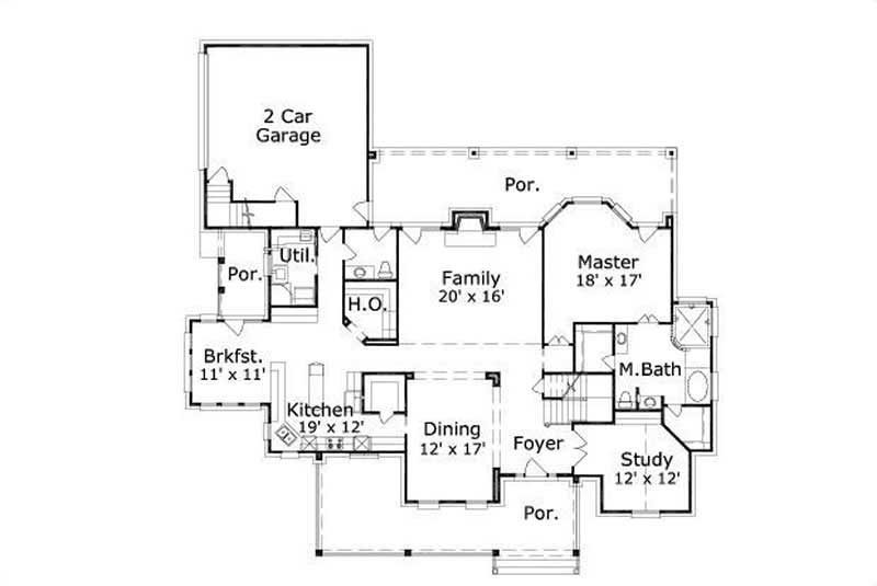 Floor Plan First Story of Country Plan #156-1928
