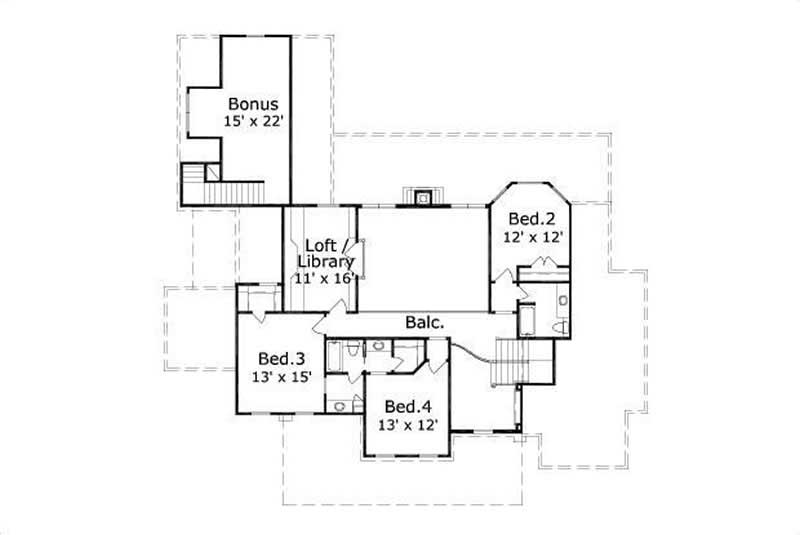 Floor Plan Second Story of Country Plan #156-1928
