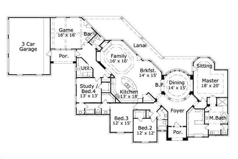 Floor Plan First Story of Country Plan #156-1929