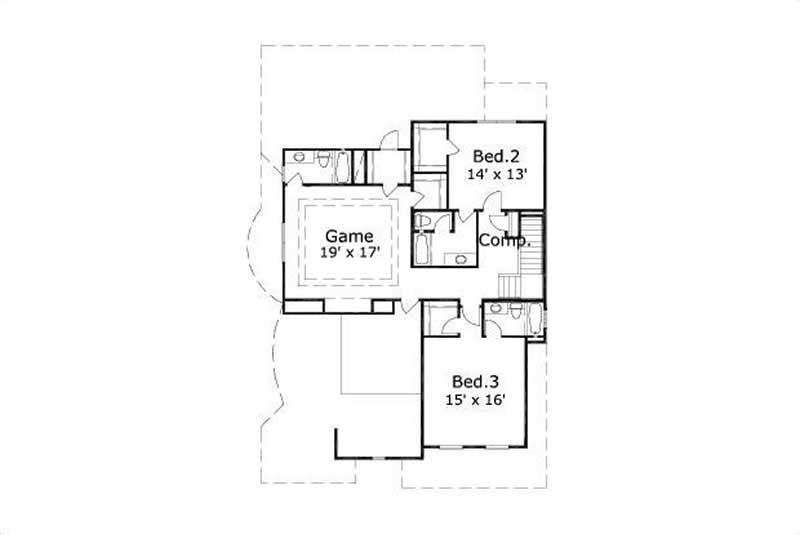Floor Plan Second Story of Mediterranean Plan #156-1930