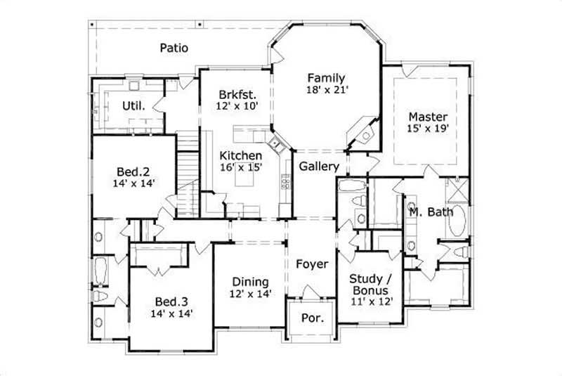 Floor Plan First Story of Ranch Plan #156-1933