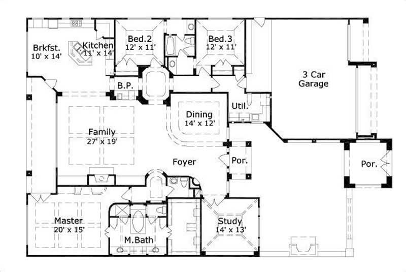 Floor Plan First Story of Mediterranean Plan #156-1935
