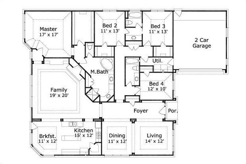 Floor Plan First Story of Ranch Plan #156-1937