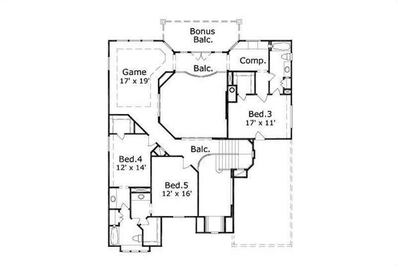 Floor Plan Second Story of Luxury Plan #156-1940