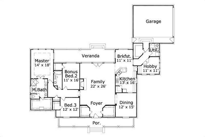 Floor Plan First Story of Country Plan #156-1945