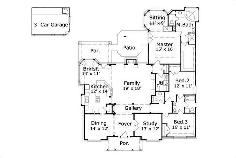 Floor Plan First Story of Ranch Plan #156-1949