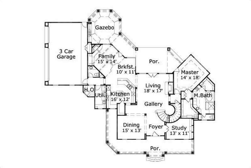 Floor Plan First Story of Colonial Plan #156-1951