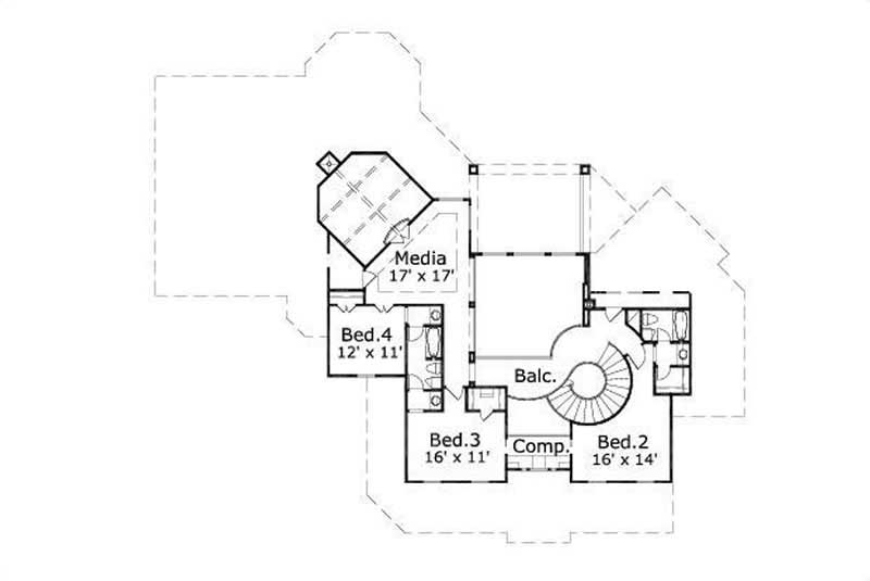 Floor Plan Second Story of Colonial Plan #156-1951