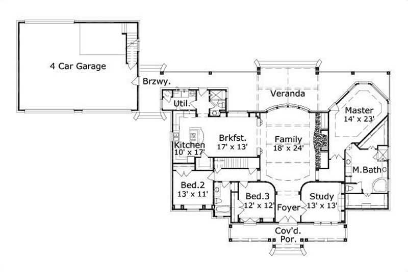 Floor Plan First Story of Country Plan #156-1952