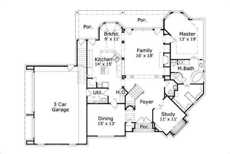 Floor Plan First Story of Country Plan #156-1953