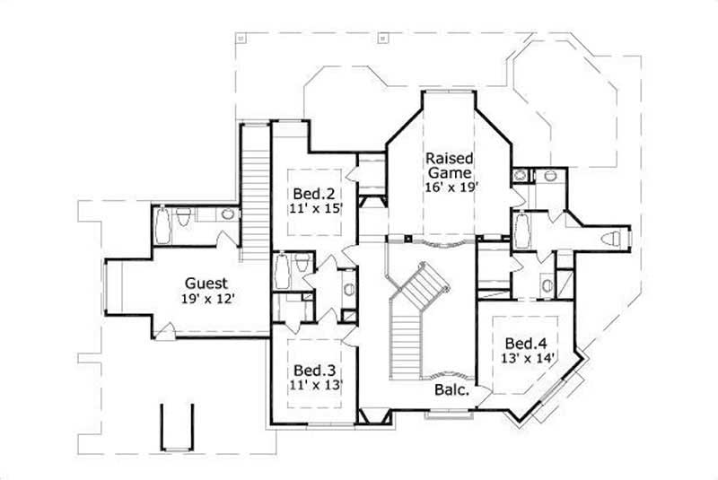 Floor Plan Second Story of Country Plan #156-1953