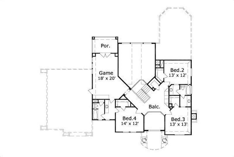 Floor Plan Second Story of Mediterranean Plan #156-1957