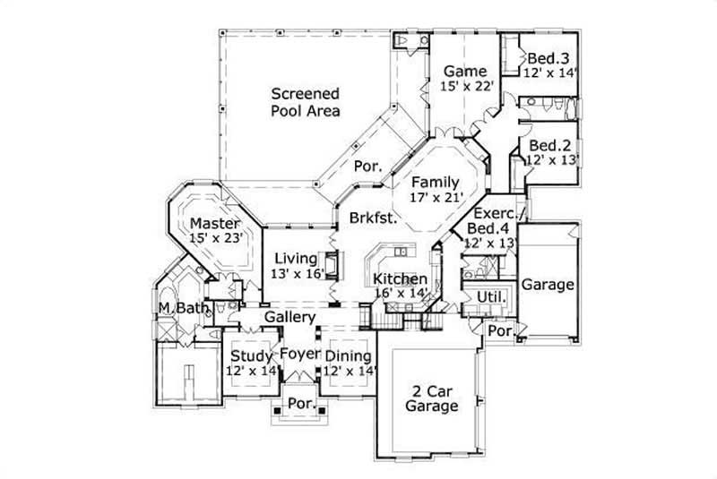 Floor Plan First Story of Luxury Plan #156-1960