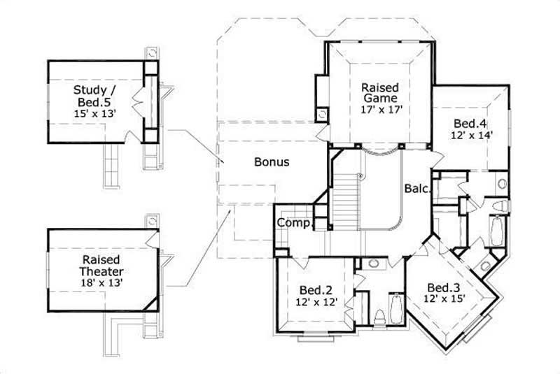 Floor Plan Second Story of Country Plan #156-1962