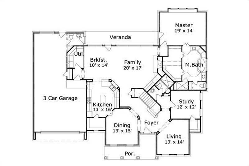 Floor Plan First Story of Luxury Plan #156-1963