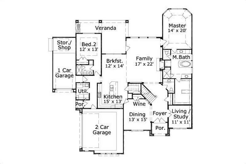 Floor Plan First Story of Country Plan #156-1964