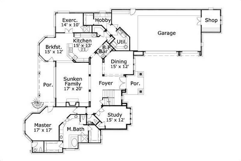 Floor Plan First Story of Luxury Plan #156-1966