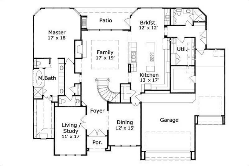 Floor Plan First Story of Country Plan #156-1968