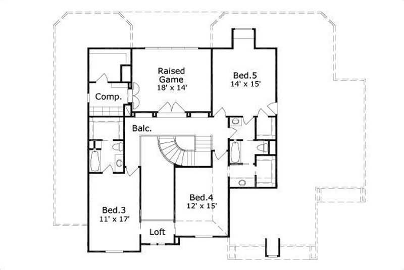 Floor Plan Second Story of Country Plan #156-1968