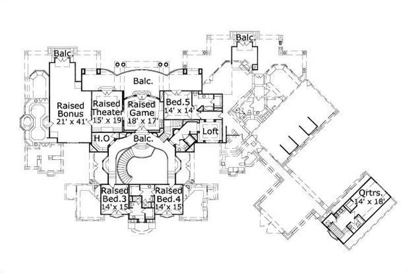 Floor Plan Second Story of French Plan #156-1970