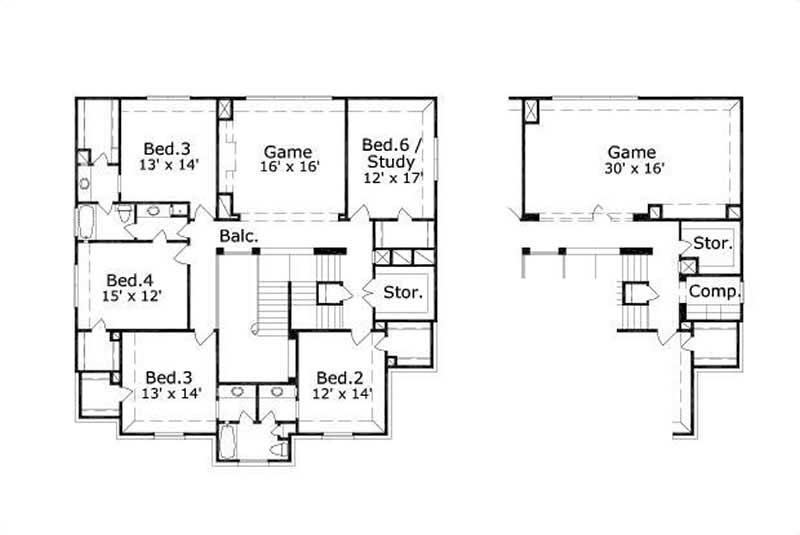 Floor Plan Second Story of Luxury Plan #156-1971