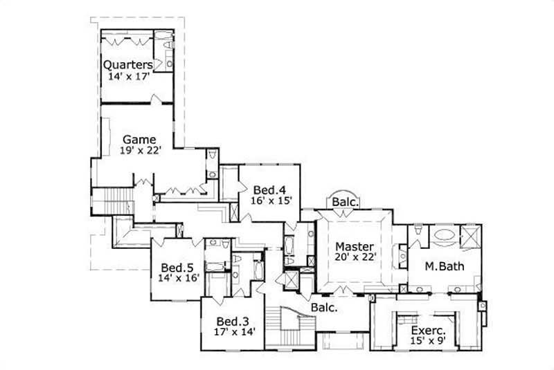Floor Plan Second Story of Luxury Plan #156-1972