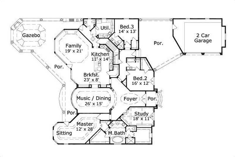 Floor Plan First Story of Mediterranean Plan #156-1973