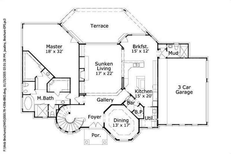 Floor Plan First Story of French Plan #156-1974