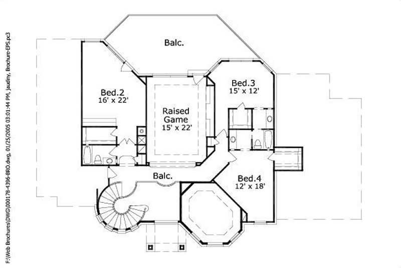 Floor Plan Second Story of French Plan #156-1974